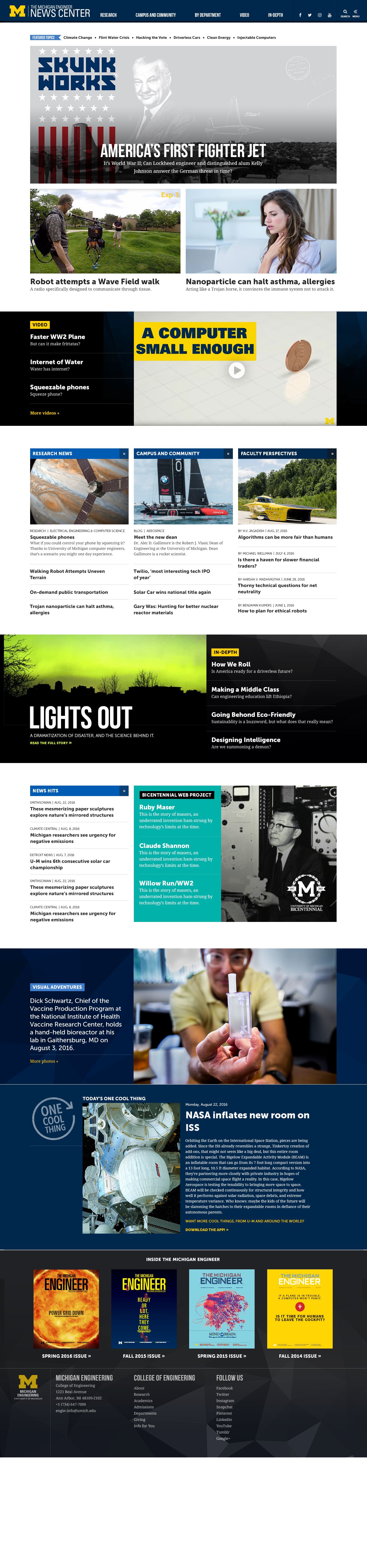 Home page of University of Michigan College of Engineering News Center