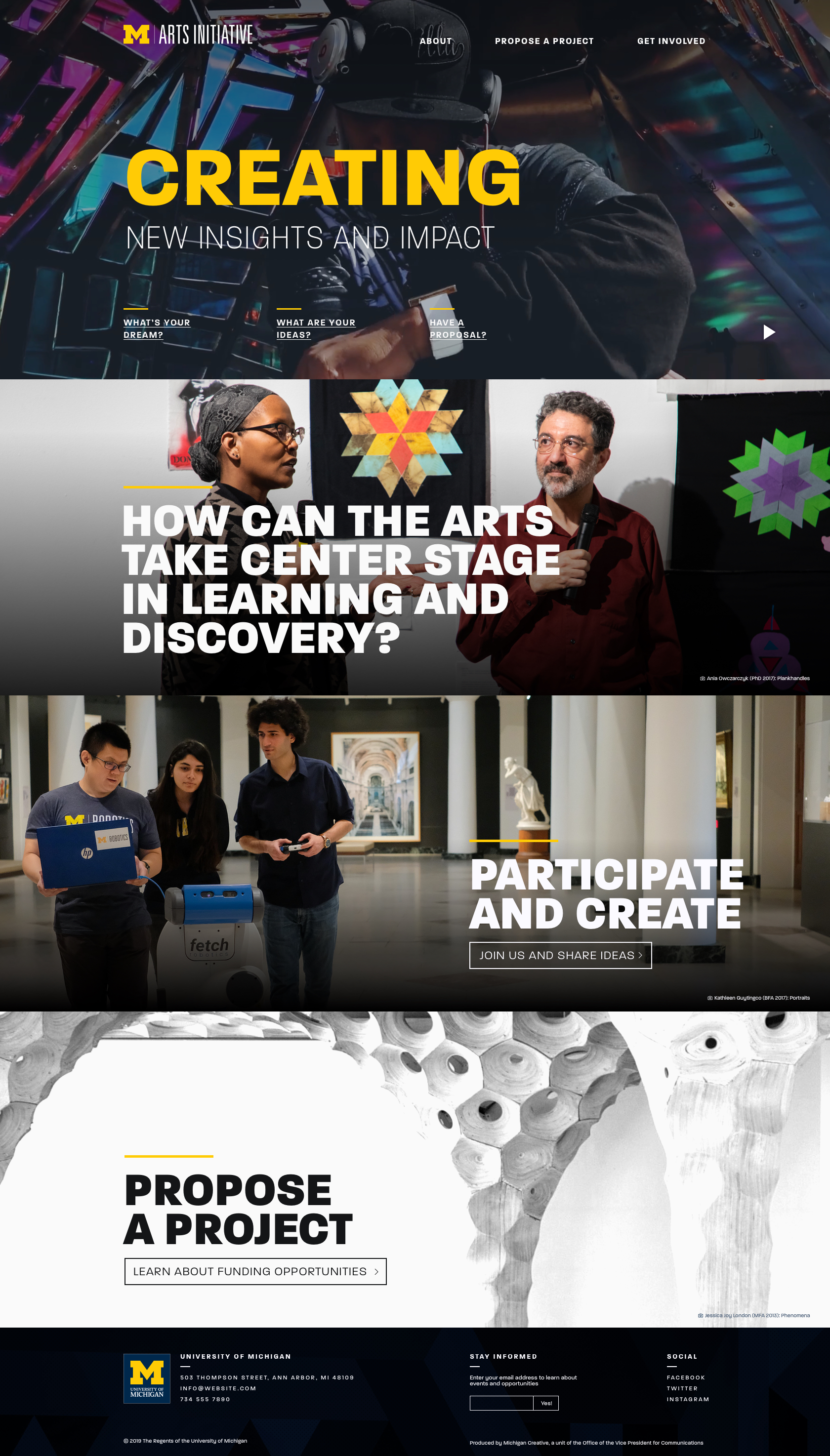 Home page of the arts initiative