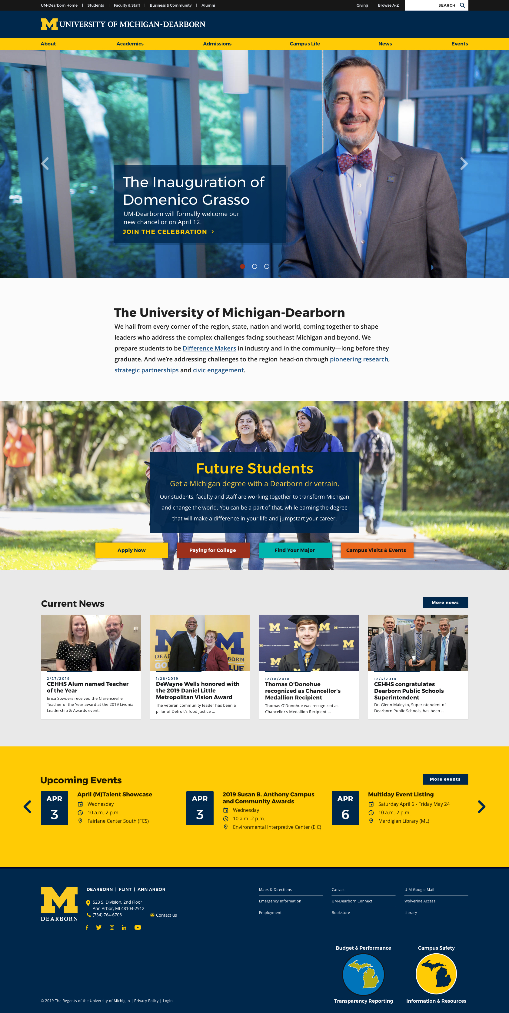 Home page of UM Dearborn