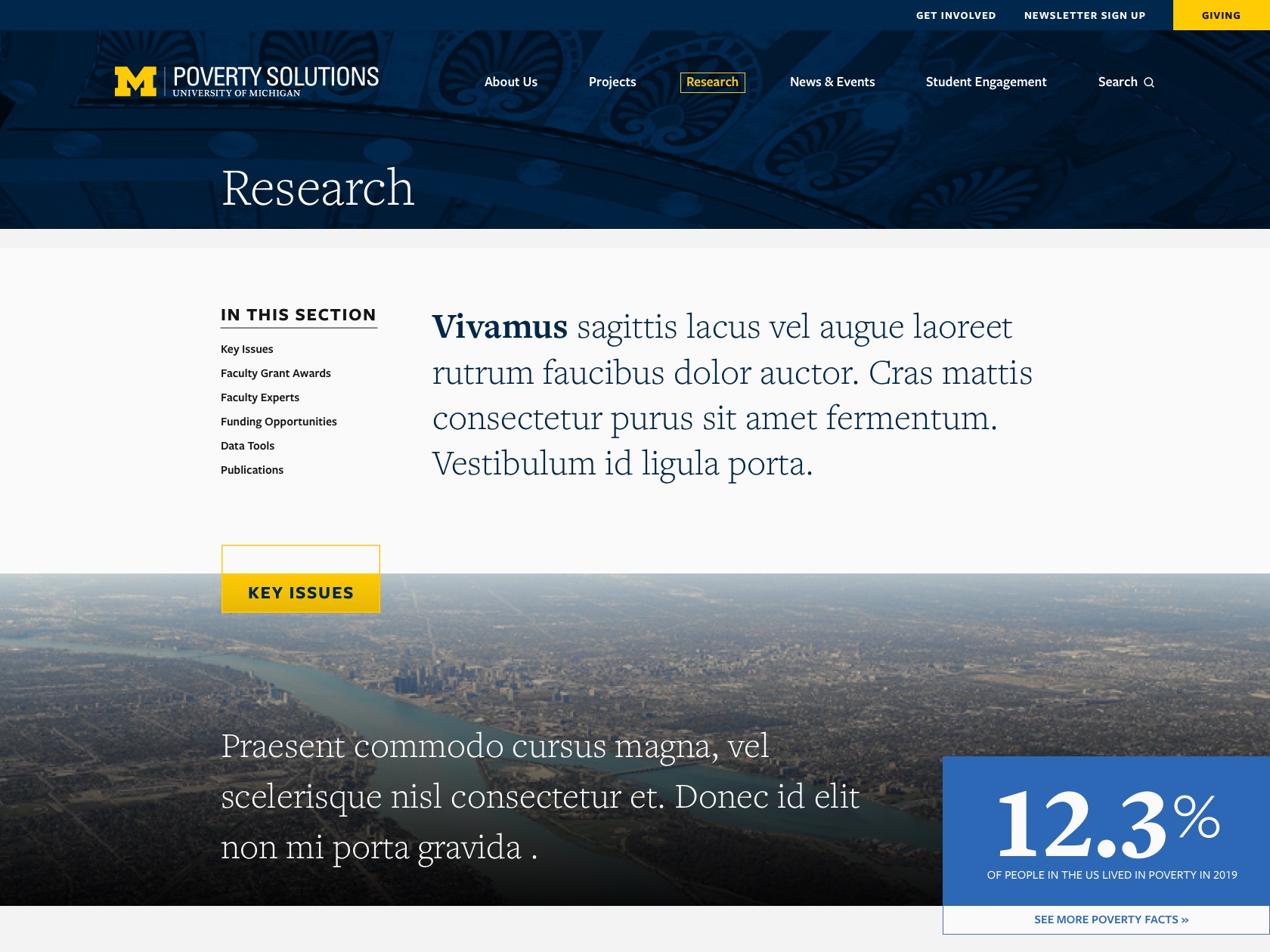 An example of a main landing page